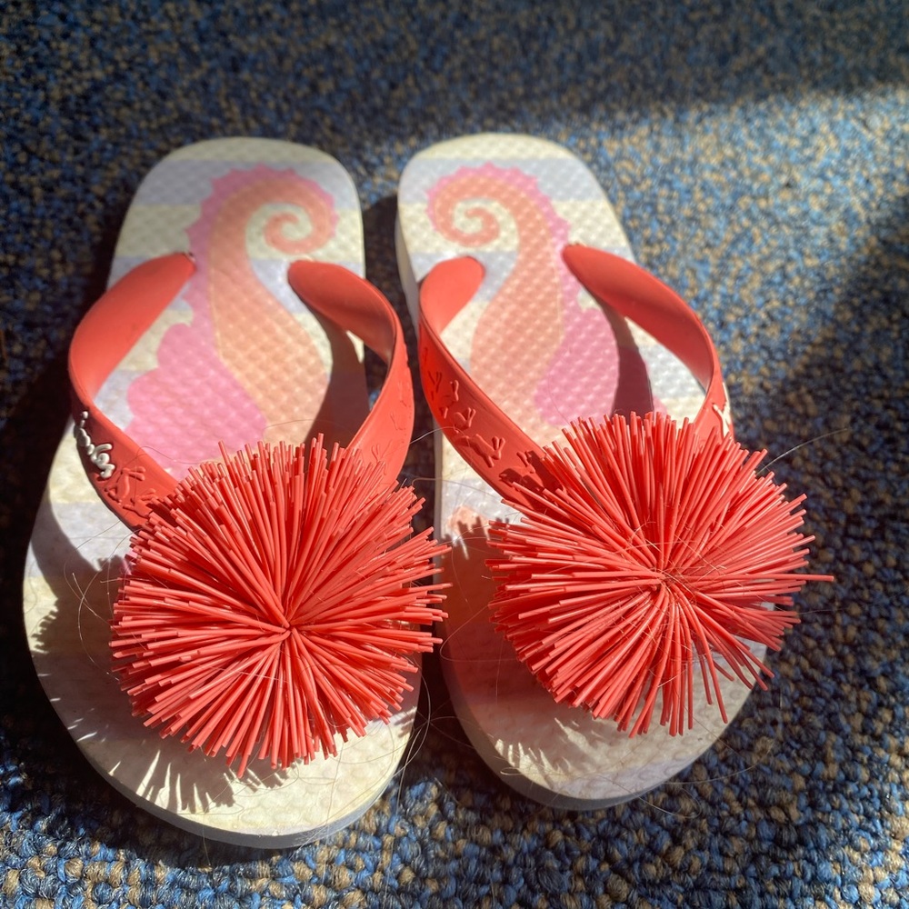 Joules Kids Flip Flops Pink Seahorse